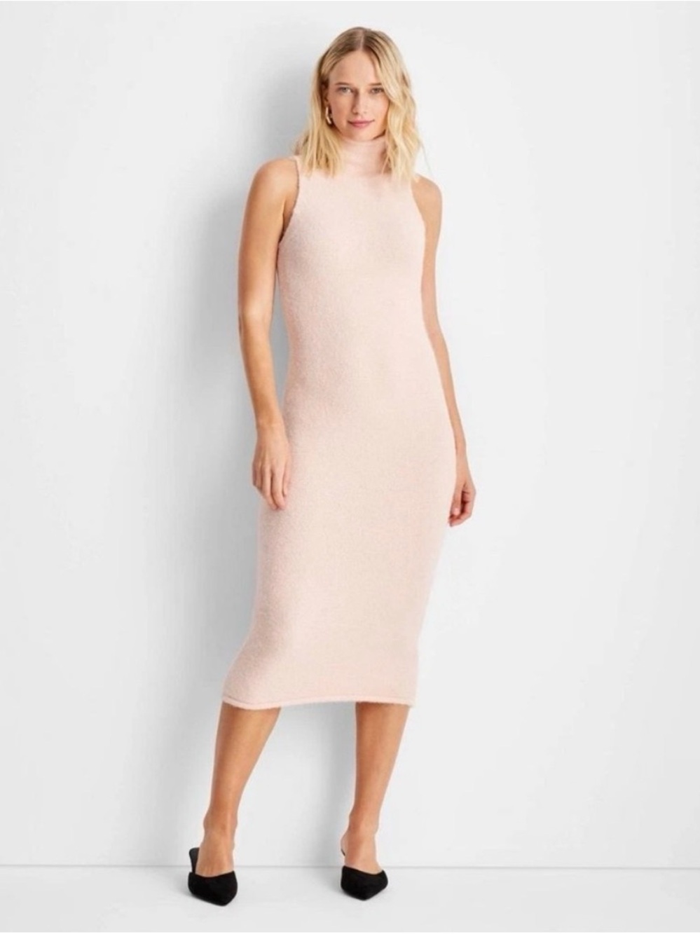 Future Collective Women's Sleeveless Fuzzy Sweater Midi Dress Peach Orange L